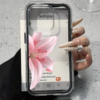 Romantic Pink Lily Clear Phone Case For iPhone 17 16 15 14 13 12 11 Pro Max 17 Air Plus 2 in 1 Candy Color Silicone Soft Cover