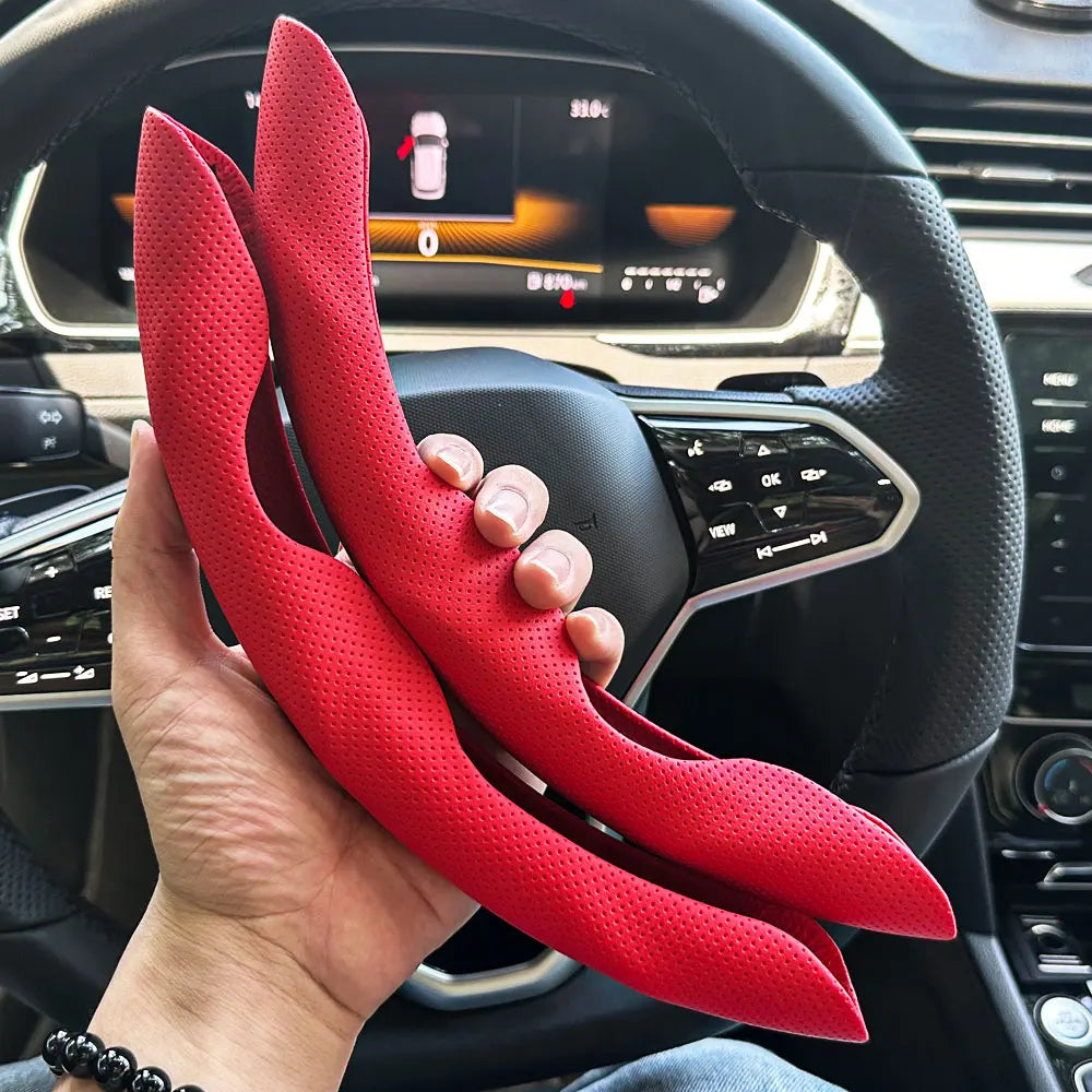 Universal D-shaped Round Car Steering Wheel Cover Ventilation hole Leather Absorb sweat Anti-slip Decoration Accessories 15inch CM World