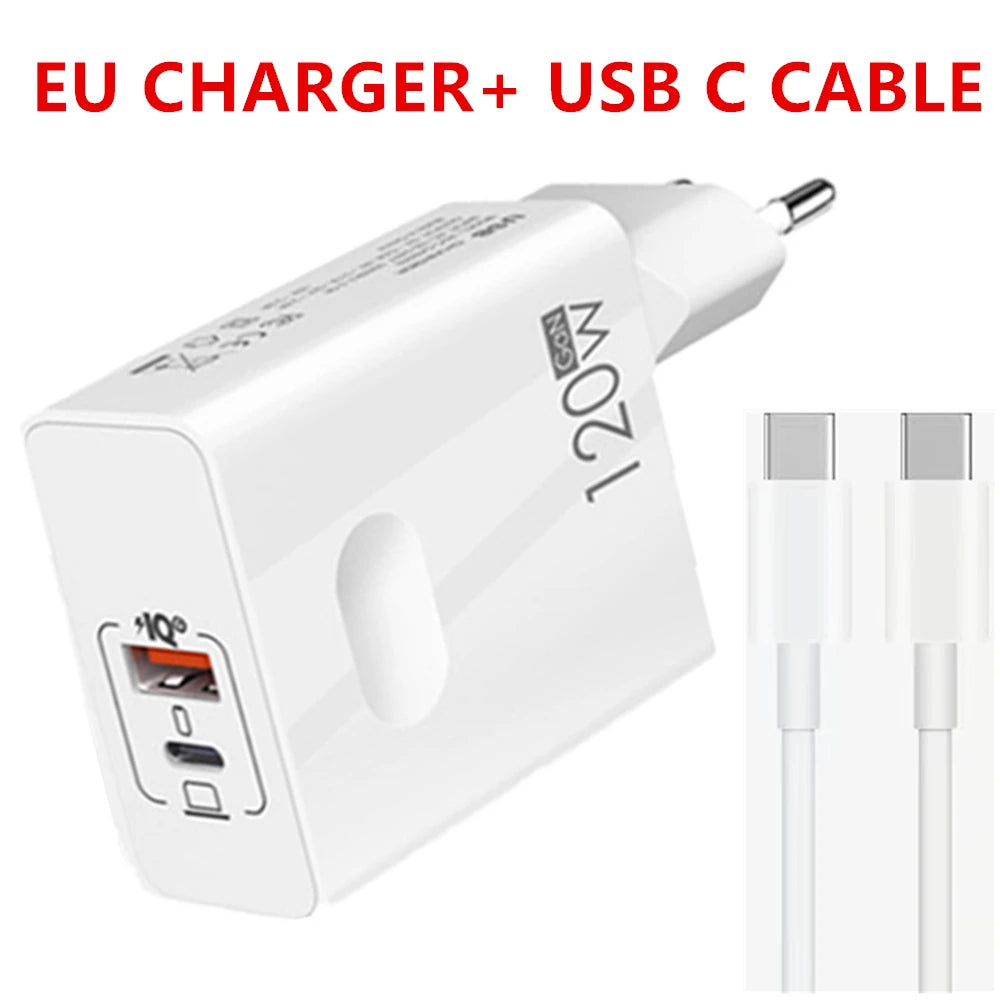120W Fast Charger USB Type C PD Cable Fast Charging Quick Charge 3.0 Adapter For iPhone Xiaomi Samsung Oneplus Pixel Cellphones Car Mobile World