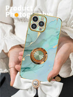 Luxury Plating Marble Pattern Ring Holder Phone Case For iPhone 17 16 15 14 Plus 13 12 Mini 11 Pro Max X XS XR 7 8 SE Back Cover
