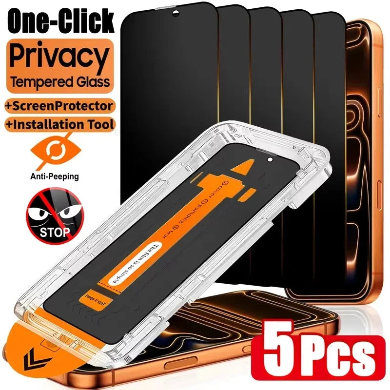 1-5Pcs Anti Spy Screen Protector For iPhone 17 16 15 14 13 12 11 Pro Max XS X XR Air 6 7 8 Plus 16e One Click Installation Glass Car Mobile World