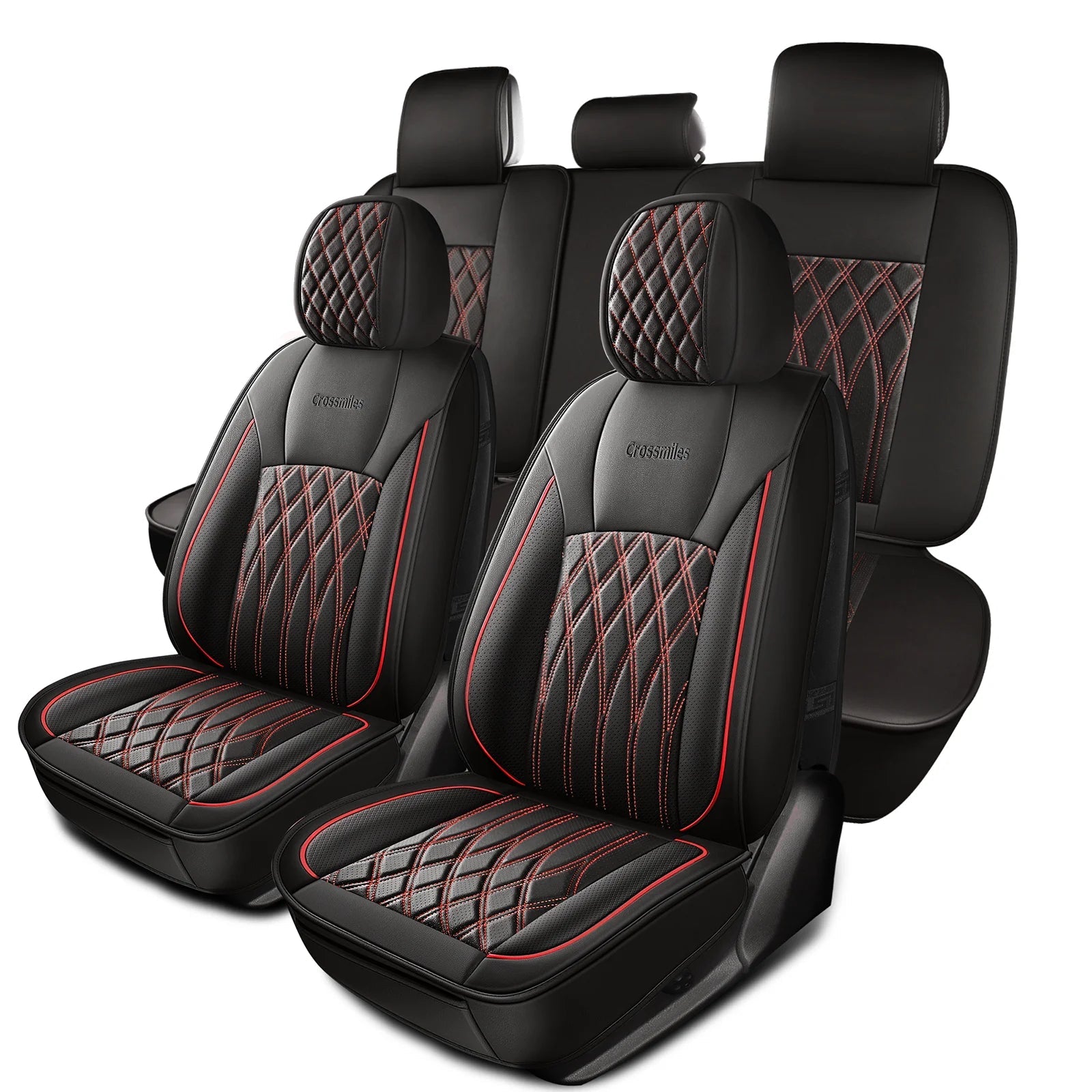 Leather 5pcs Car Seat Cover Protector Seat Waterproof Automotive Seat Covers Full Sets Breathable Universal Fit Full Seats Cover CM World