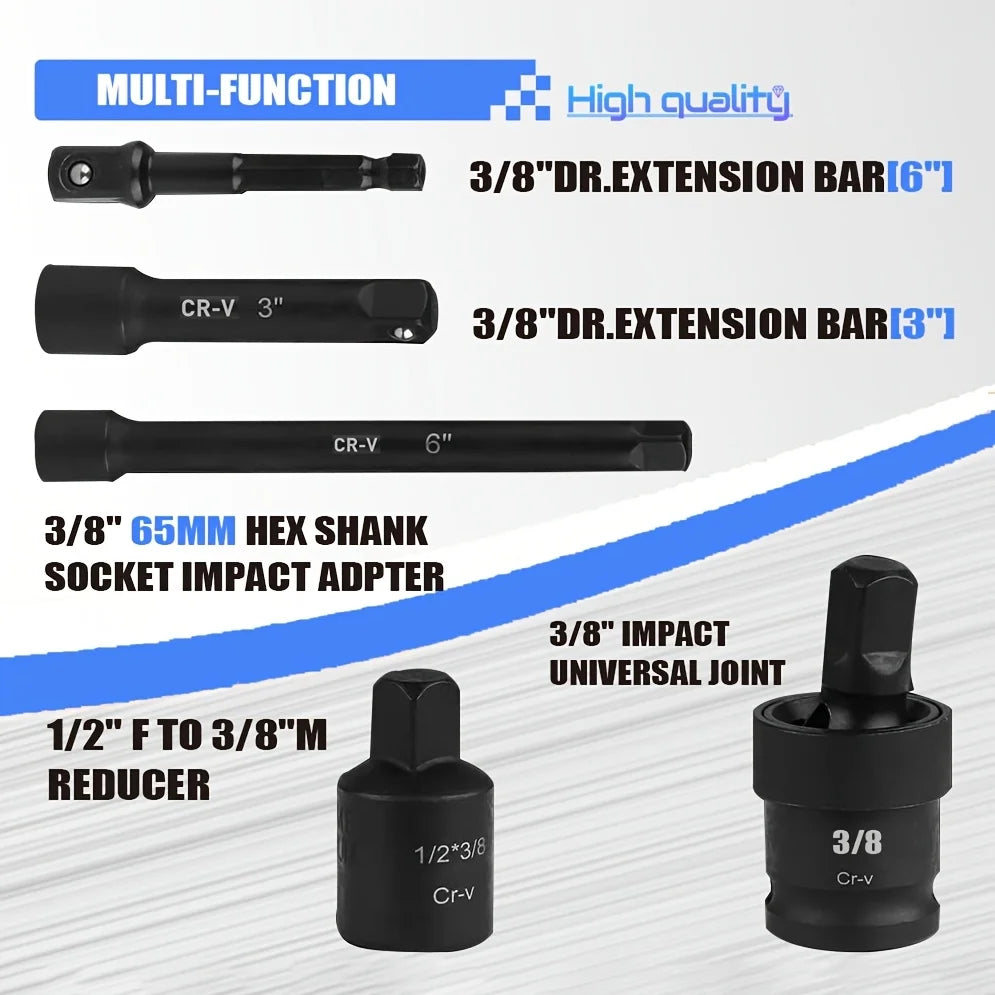 50-Piece 3/8" Drive Socket Set SAE & Metric - Chrome Vanadium Steel Impact Sockets with Extension Bar & Ratchet CM World