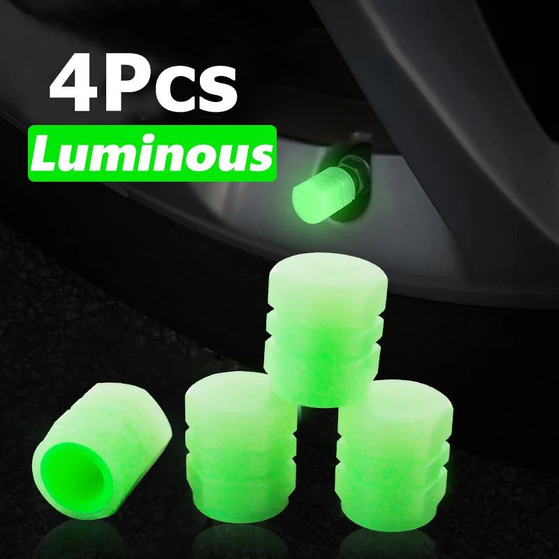Luminous Valve Caps Fluorescent Green Blue Night Glowing Car Motorcycle Bicycle Wheel Styling Tyre Hub Universal Cap Decor 4Pcs CM World