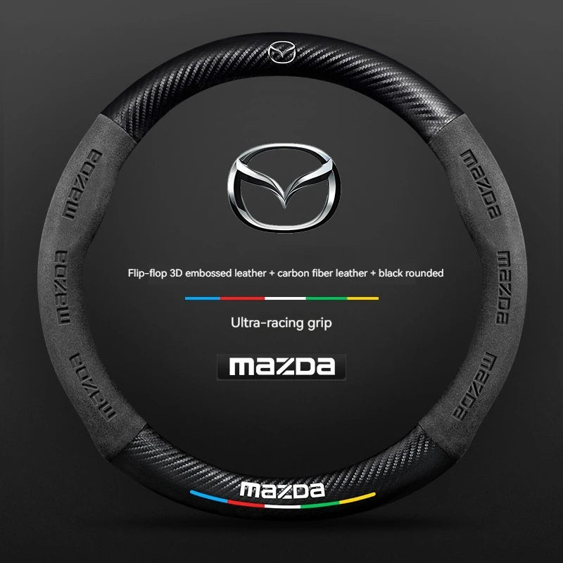 For Mazda 3 5 6 SKYACTIV Axela Atenza CX30 CX5 CX8 CX9 MX5 RX8 RX7 BT50 Carbon fiber Suede Car Steering Wheel Cover Accessories CM World