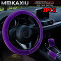 3PCS winter black and pink plush warm car non-ring steering wheel cover, handbrake cover, gearshift cover, women's style