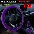 3PCS winter black and pink plush warm car non-ring steering wheel cover, handbrake cover, gearshift cover, women's style