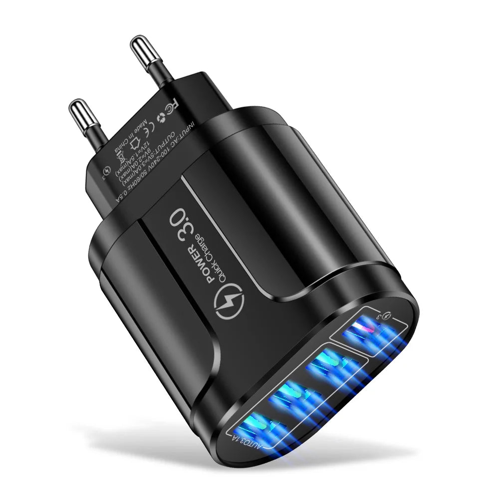 Vumpach 4 Ports USB Fast Charger Quick Charge 3.0 48W Wall Mobile Phone Fast Charging For iPhone Samsung Xiaomi  Adapter Travel Car Mobile World