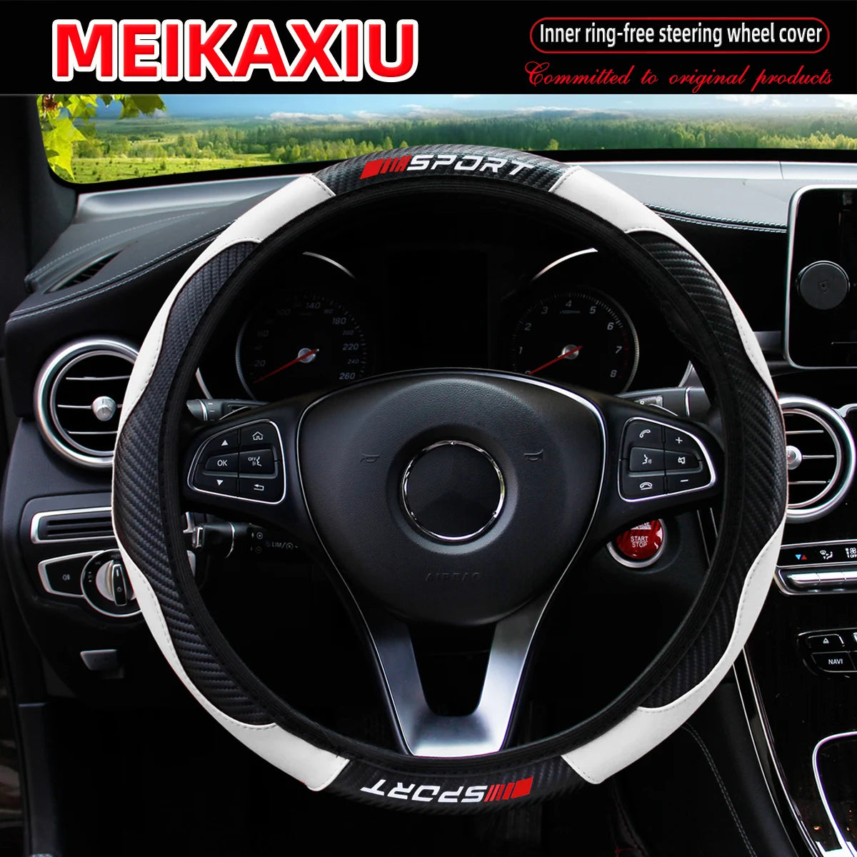 Red Carbon Fiber Stretchable Sports Style Steering Wheel Cover Car Interior Accessory for Women Free SPORRT Car Inner Tube