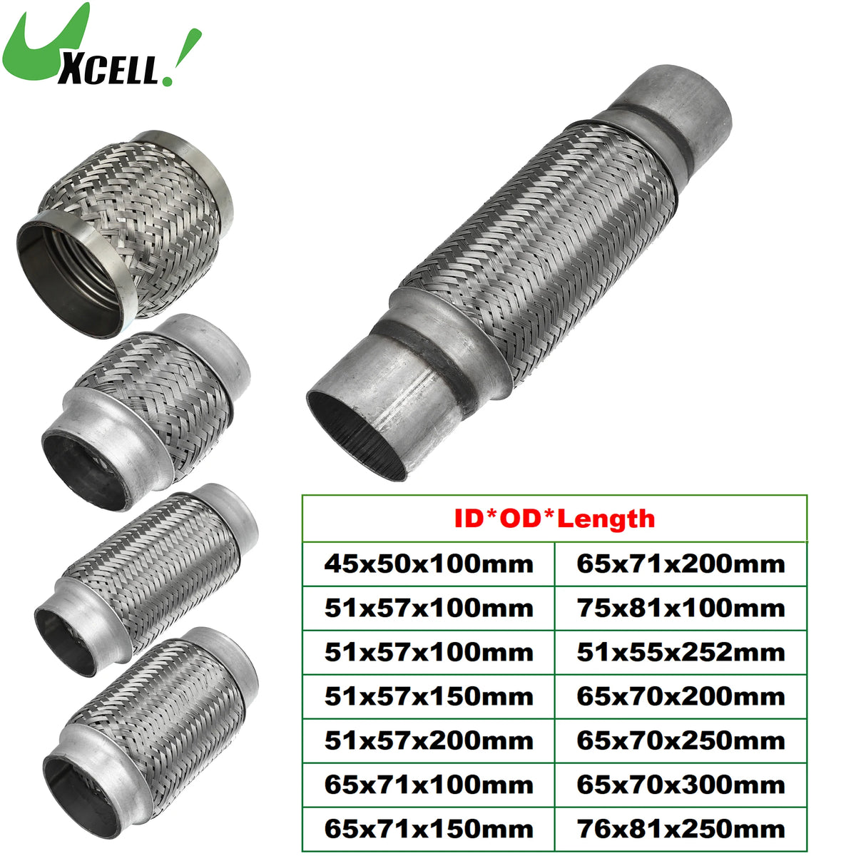 UXCELL 51x55x252mm 51x57x150mm 58x63x250mm Car Exhaust Tube Telescopic Flexible Stainless Steel Muffler Pipe Connector
