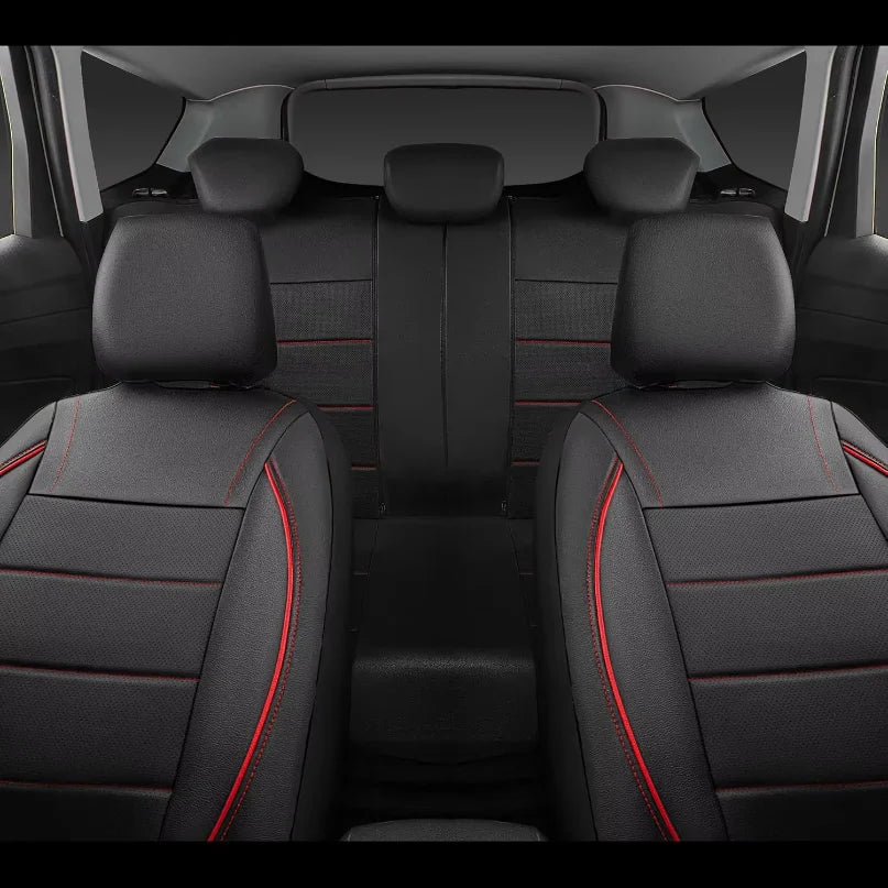 Universal Leather Car Seat Covers Red Simple Waterproof 5 Seat Car Seat Cover
