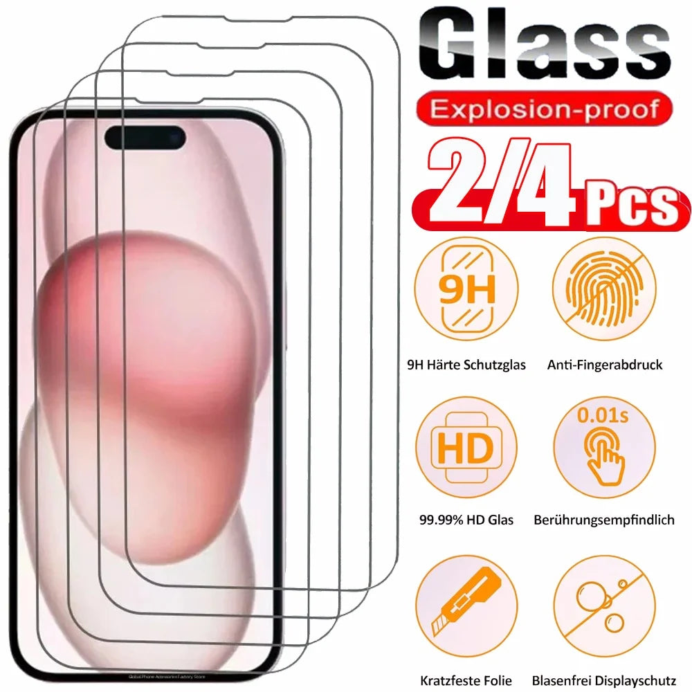 2~4PCS Screen Protector For iPhone 17 16 Pro Max Tempered Glass For iPhone 17e 16e 15 14 13 12 11 Pro Max Phone Film iPhone17 Car Mobile World