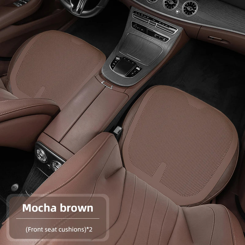 Four-Season Universal Car Seat Cushion Pu Leather Protective Pad Perforated Breathable Integrated Half-Cover Front and Rear Seat Cover Car Interior Accessories Black Red Mocha Brown Orange CM World