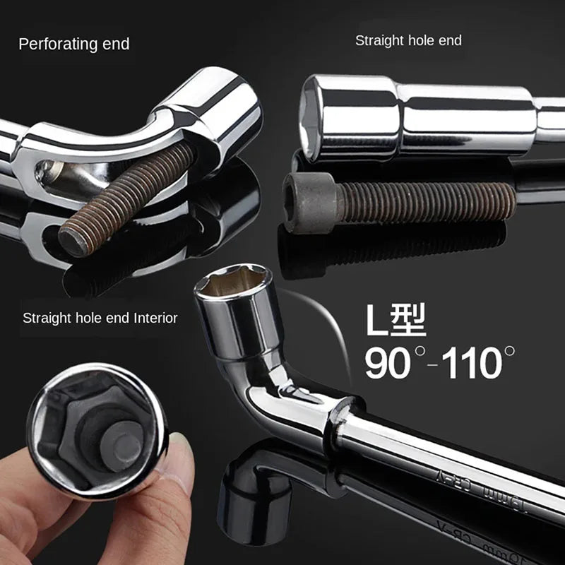 7Pcs  L Type Angled Socket Wrench Spanner With Thru Hole Car Ratchet Wrench Car Repair Pipe Socket Key Wrench Tool Set CM World
