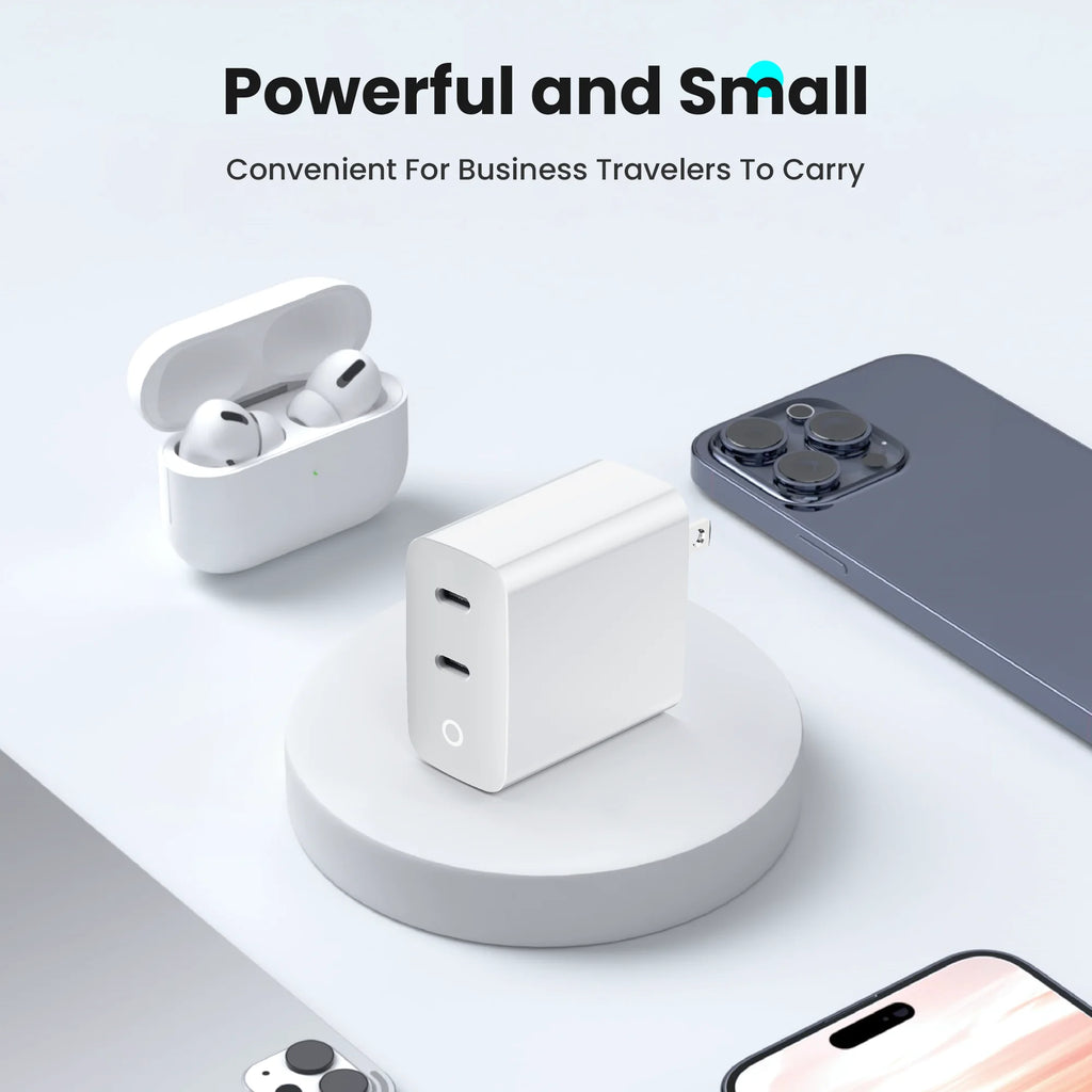 40W 2 Ports USB-C Type-C GaN Fast Charger with Charging Light, Fast Charging Block with 3.3Ft Type-C Charging Cable For IPhone Car Mobile World