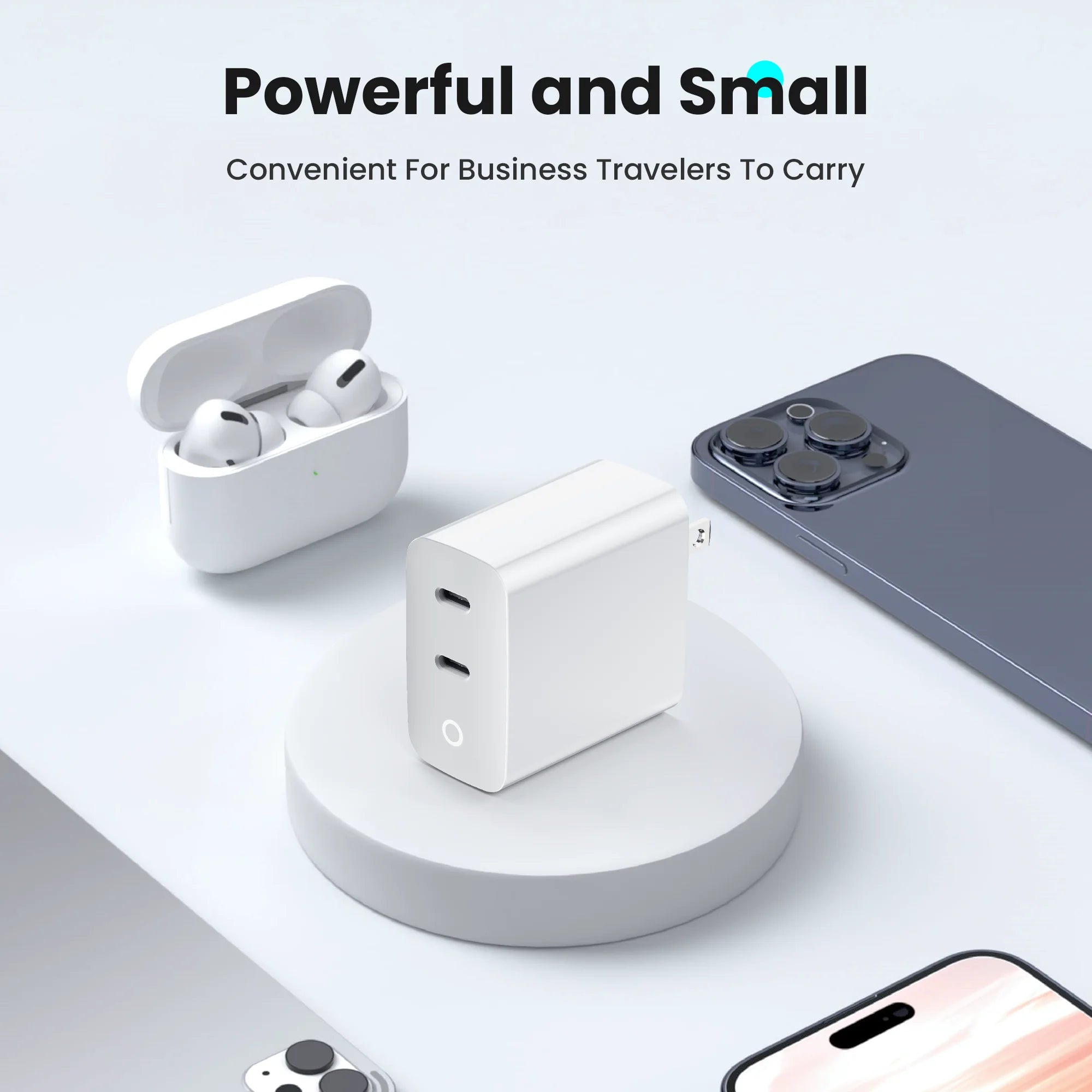40W 2 Ports USB-C Type-C GaN Fast Charger with Charging Light, Fast Charging Block with 3.3Ft Type-C Charging Cable For IPhone Car Mobile World