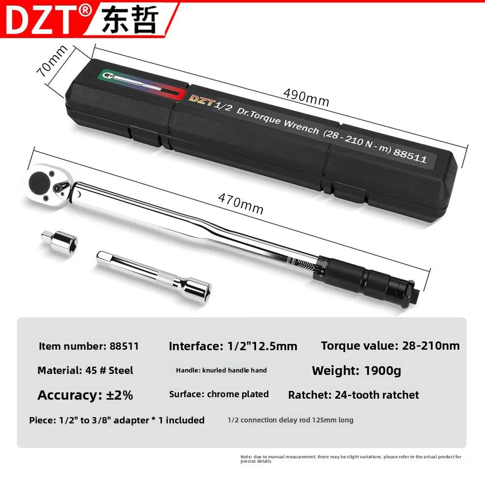 1/2" Drive High-Precision Torque Wrench 28-210Nm - Chrome Plated Adjustable for Bicycle Maintenance CM World