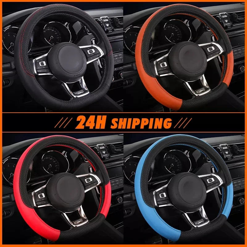 38cm 15inches Universal Car Steering Wheel Cover Artificial Leather Rubber sport stylish Non-slip Auto Interior Accessories Kits