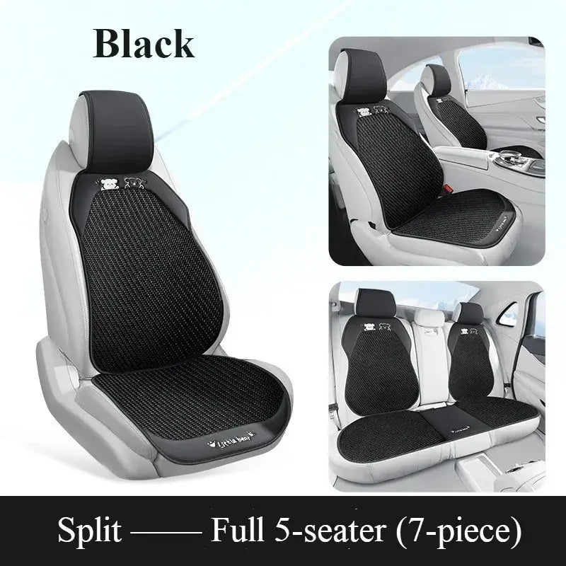 Breathable summer car seat cover - cool ice rattan weave, PU leather trim, lovely embroidery, suitable for split seats Car Mobile World