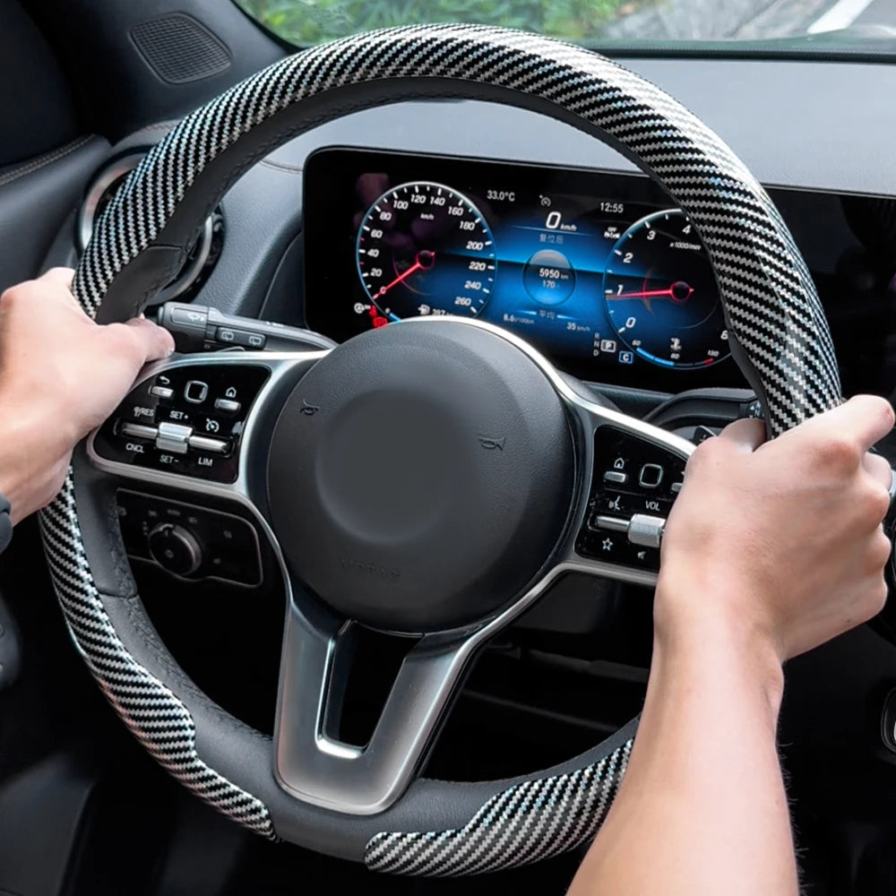 Steering Size 36-38cm Universal Non-slip D-shaped Round Breathable Car Steering Wheel Cover Protector Suitable Auto Accessories CM World