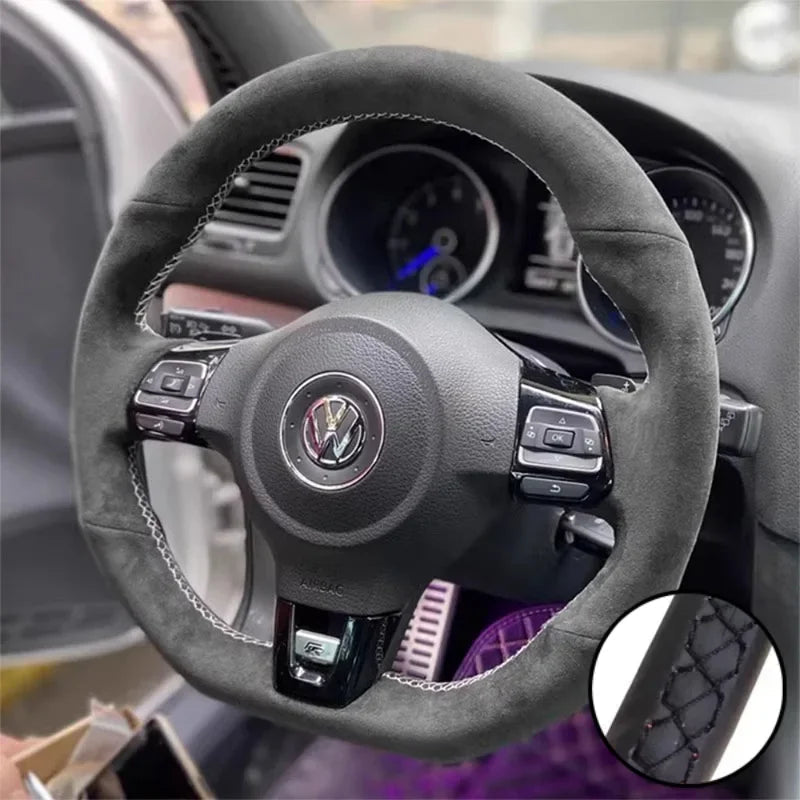 DIY Car Steering Wheel Cover Suede For Volkswagen Golf 6 GTI MK6 VW Polo GTI Scirocco R Passat CC R-Line 2010 Car Accessories CM World