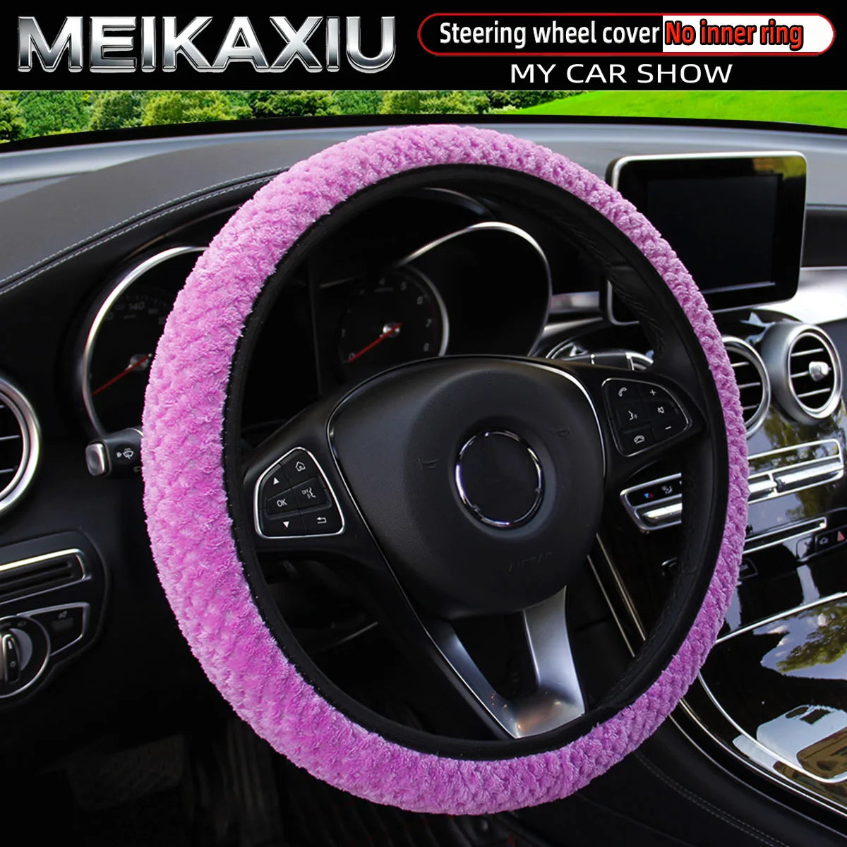 Women's Winter Plush Steering Wheel Cover Soft Elastic Short Fur Hand-Warming Car Accessory without Inner Ring