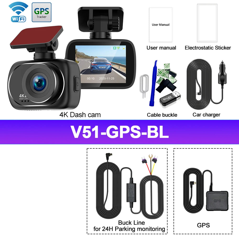Kocam 4K Dashcam Car Dvr Dual 4K Dash Cam Support 4K Rear Camera WIFI GPS Night Vision 24H Parking Monitoring Black Box Car Mobile World