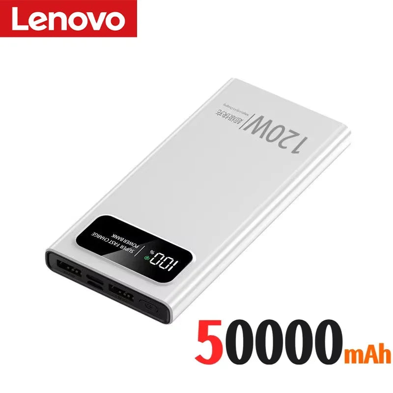 Lenovo 500000mAh Power Bank Super Fast Charging High Capacity Battery Digital Display Power Bank For iPhone Samsung Huawei Car Mobile World