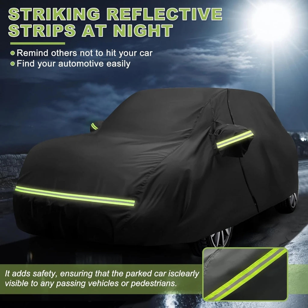 Car Covers for Mini Cooper 2-Door 2002-2024 Waterproof with Door Zipper Windproof Bands for Snow Rain Dust Hail Protection Black