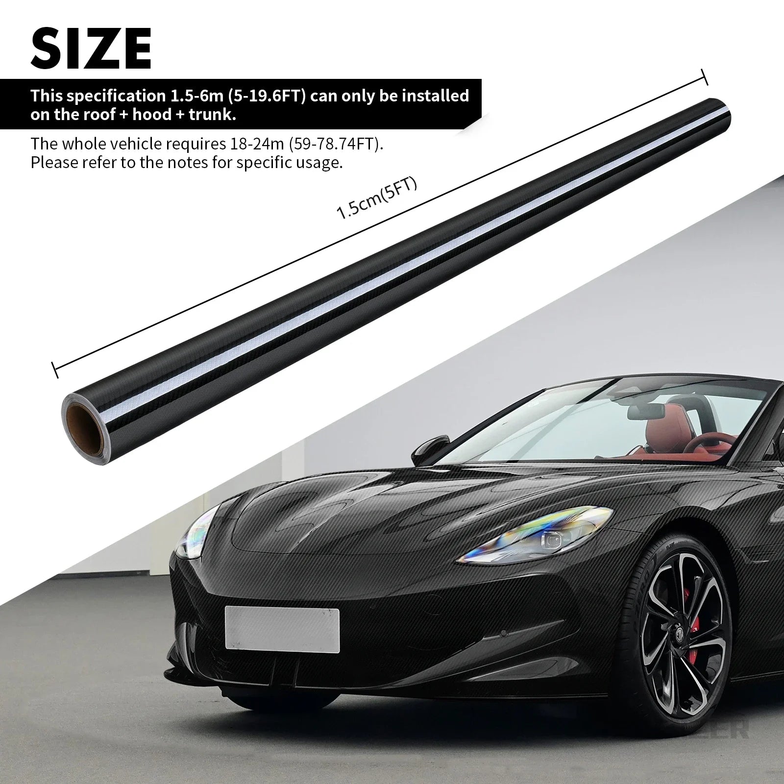 20X5FT High Glossy Black Carbon Fiber Car Wrap Vinyl Film Self Adhesive Auto Decal Bubble Car Body Film Vinyl Wrap Decals Car Mobile World