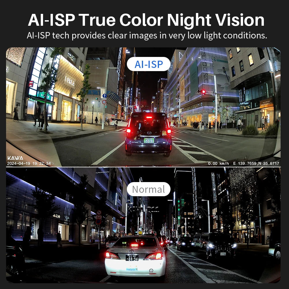 4K Dash Cam Front and Rear KAWA D11 WiFi Camera Car DVR GPS Video Recorder AI-ISP Color Night Vision Motion Detect Auto Dashcam Car Mobile World