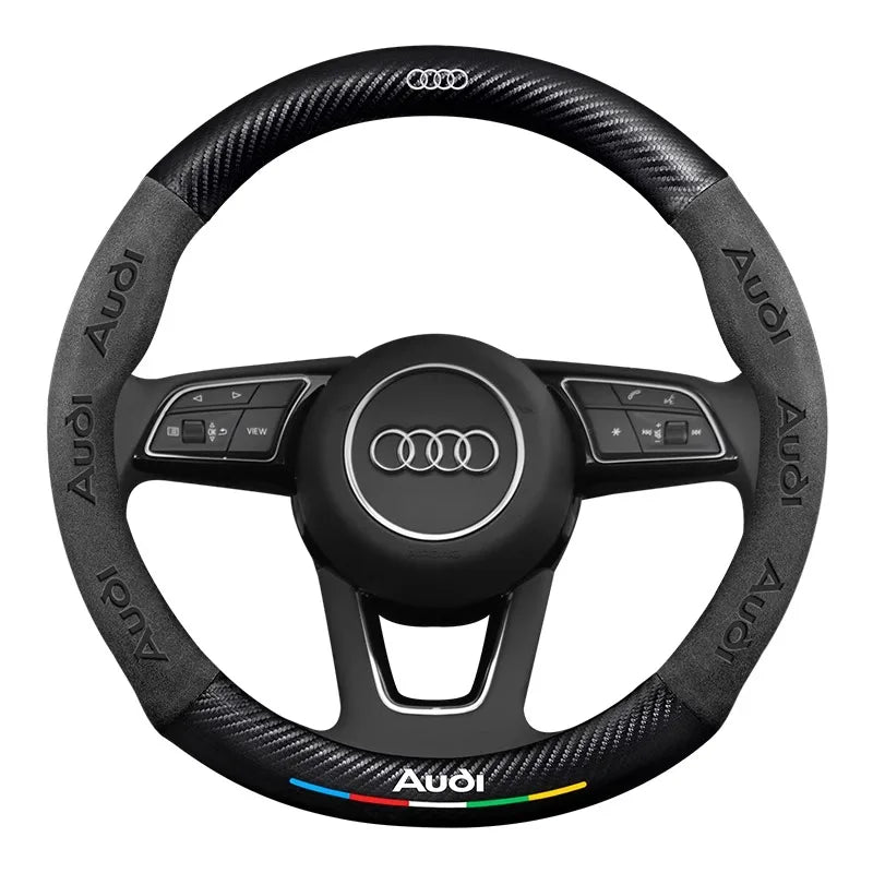 For Audi S3 S4 S5 S6 RS3 RS4 RS5 Q2 Q3 Q5 Q7 Q8 SQ5 TT A3 A4 A5 A6 A7 A8 Car Anti-slip Suede Carbon Fiber Steering Wheel Cover CM World