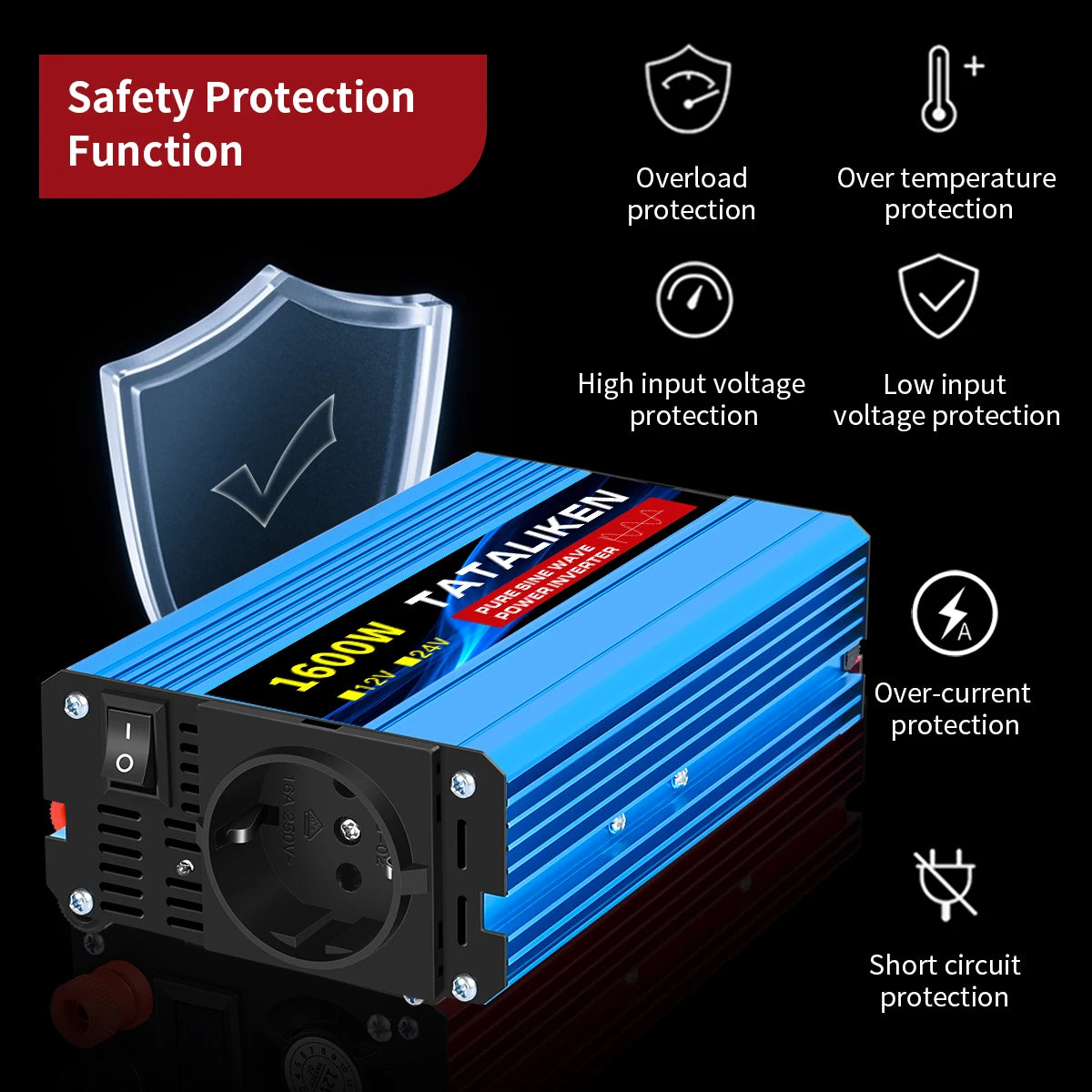 Pure Sine Wave Inverter 1000W-4000W DC 12V and 24V to AC 220V 50hz Power Inverter Charger  Adapter Universal Socket CM World