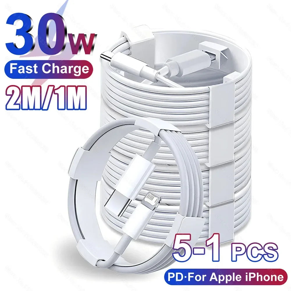 5-1pcs 30W Fast Charging Cable For  iPhone 13 12 11 14 Pro Max Mini USB C Cable For X XR XS MAX 7 8 14 Plus 6 Accessories