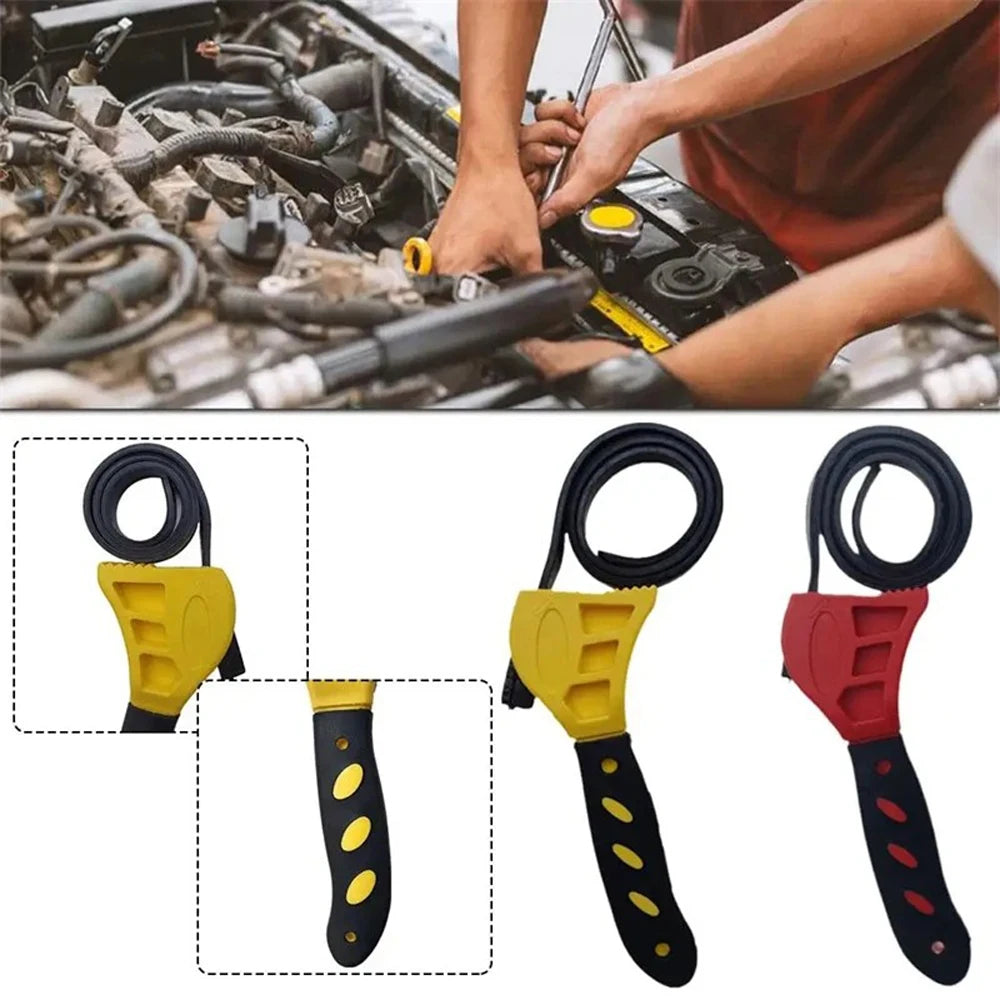 6inch Belt Wrench Oil Filter Puller Strap Spanner Chain Wrench Strap Opener, Adjustable Disassembly Tool Opener Tool Car Mobile World