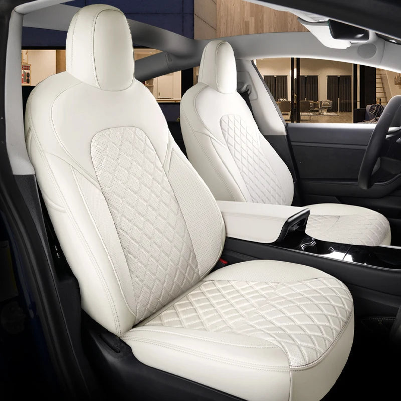 For Tesla Model 3 Y Custom Fit Car Seat Cover Accessories For Tesla 360 Degree Full Covered Perforated Artificial Leather CM World