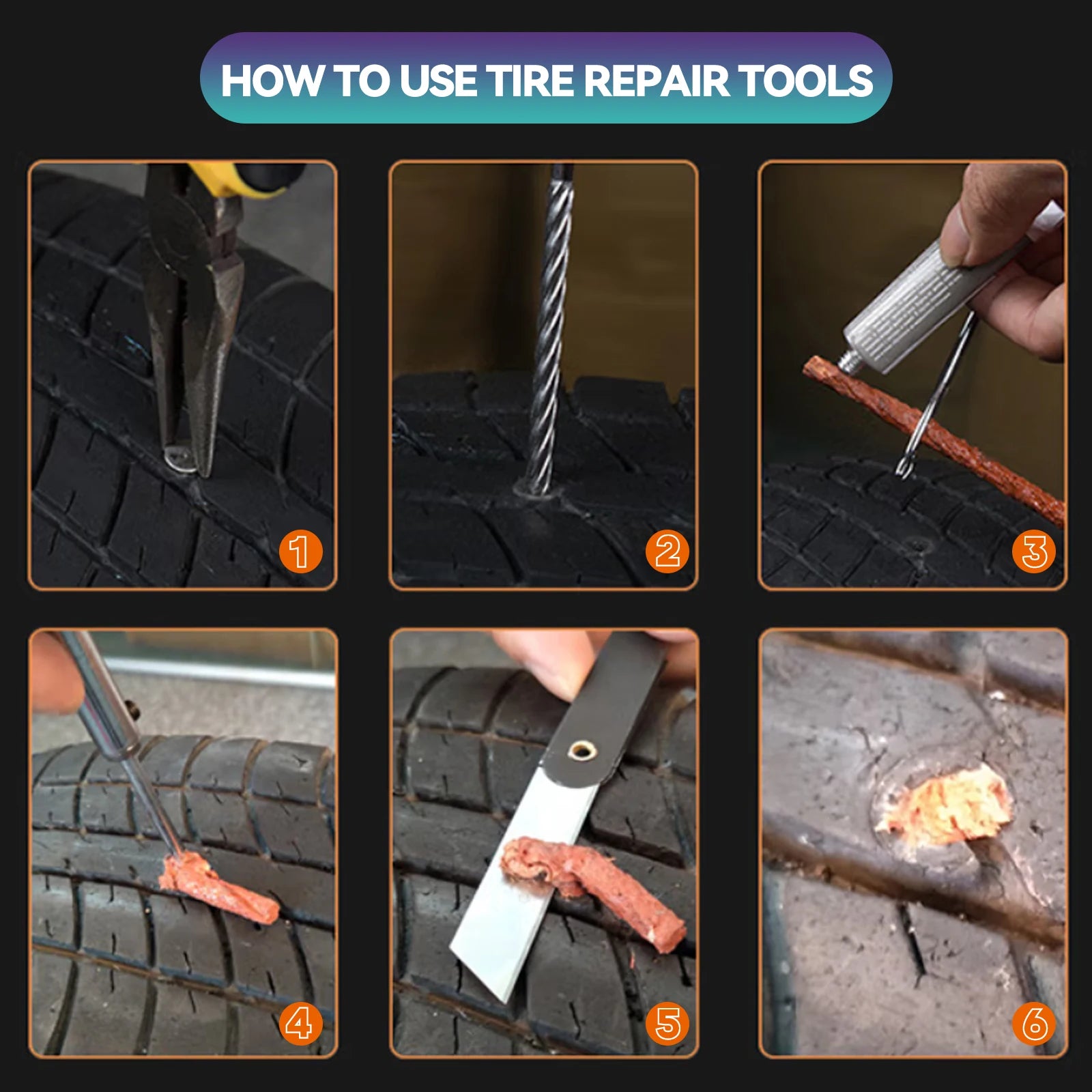 Portable Car Tire Repair Kit 23Pcs DIY Easy Repair Tyre Puncture Repair Tool For Car Motorcycles ATVS Lawnmowers Tractors Trucks CM World