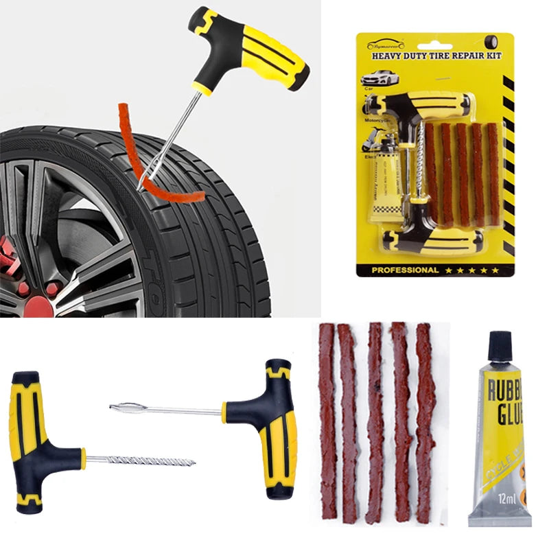 Car Tire Repair Kit Puncture Plug Tools Tyre Puncture Emergency for Tire Strips Stirring Glue Repair Tool Kit Car Accessories