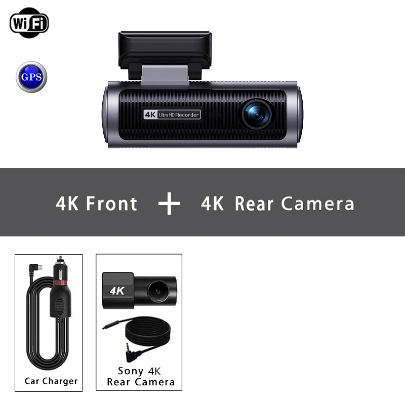 Dual Lens 4K+4K Dash Cam Recording Car Camera DVR Night Vision Video Recorder Built-In 5G Wi-Fi Support GPS Dashcam 24H Parking