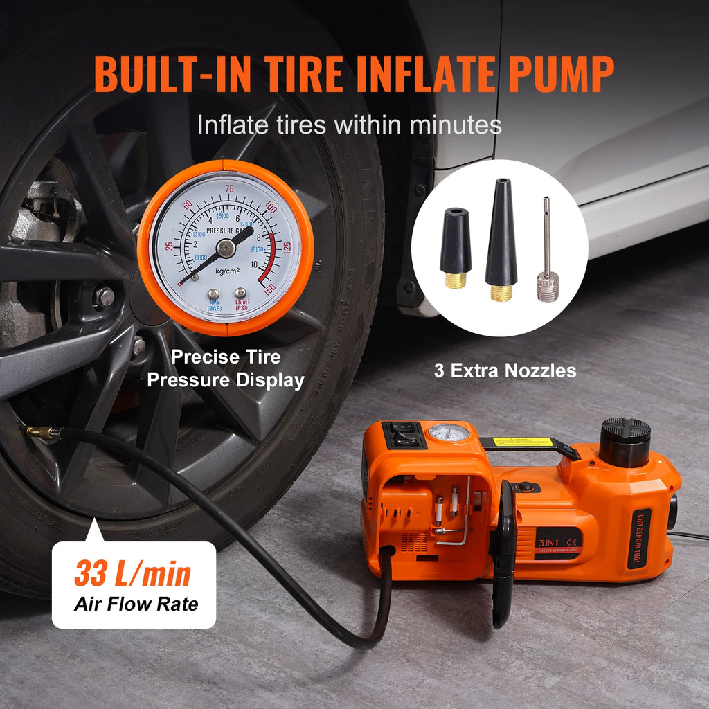 SucceBuy 5T Electric Car Jack Hydraulic Car Jack with Built-in Inflatable Pump LED Light Car Jack for SUV MPV Truck Change Tire CM World