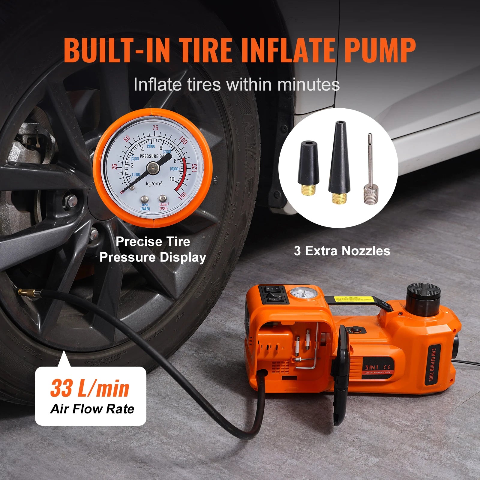 SucceBuy 5T Electric Car Jack Hydraulic Car Jack with Built-in Inflatable Pump LED Light Car Jack for SUV MPV Truck Change Tire CM World