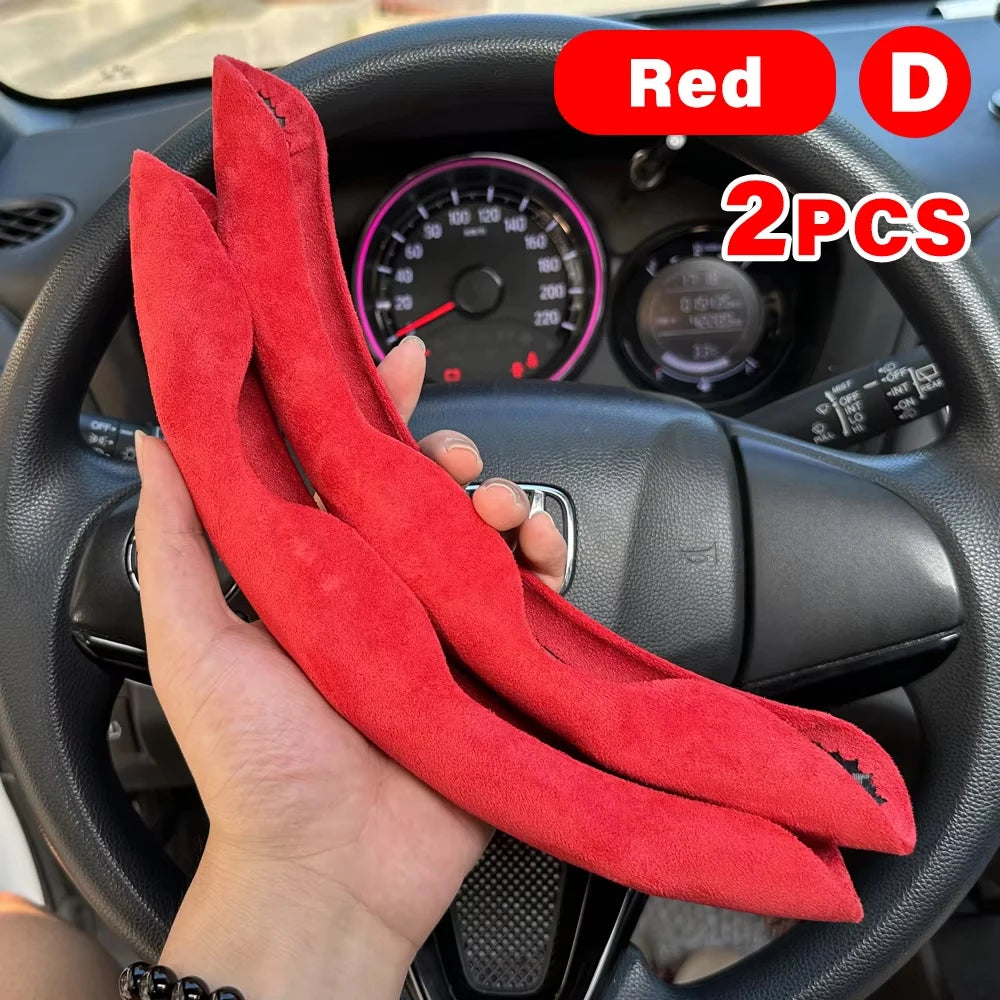 2PCS Car Steering Wheel Covers Booster Micro Fiber Leather Auto Interior Decorative Accessories Glossy Carbon Fiber Looking CM World