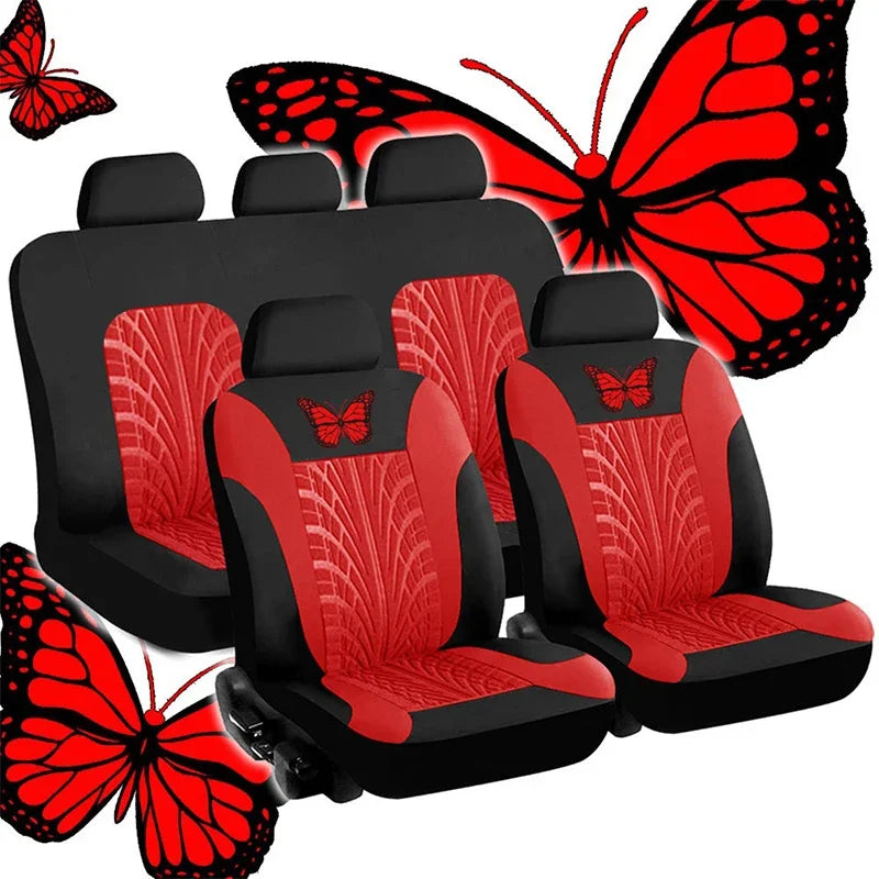 Car Seat Cover Full Set, Universal Butterfly Pattern Embroidery Auto Seat Cover Set CM World
