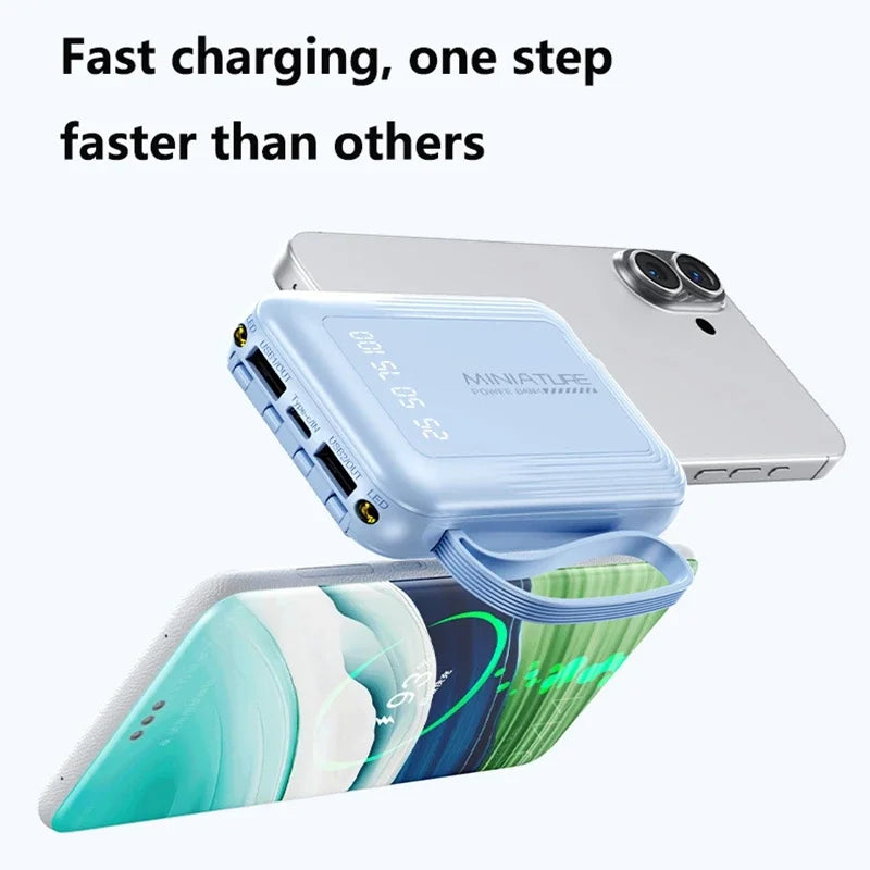 VIVO 500000mAh Mini Power Bank Super Fast Charging Built in 4 Cables Digital Display Powerbank for iPhone Samsung Huawei