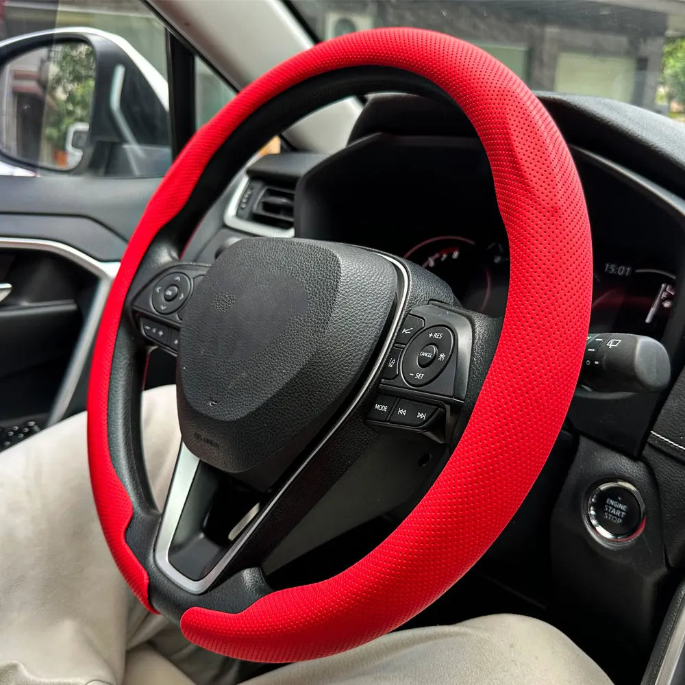Steering Size 36-38cm Universal Non-slip Round Breathable leather Car Steering Wheel Cover Protector Suitable Auto Accessories CM World