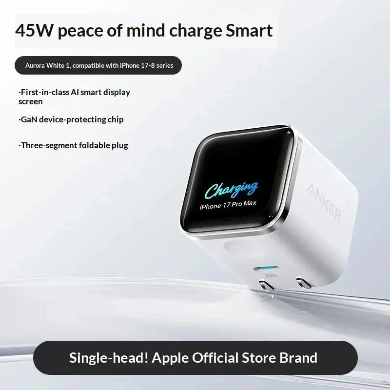 Anker Nano 45w Gan Fast Charger With Ai Display Smart Compatible For Phone 17 Pro Max 16 Pro 15 14 Portable Wall Charger Car Mobile World