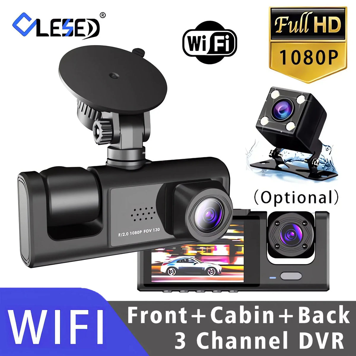 WiFi 3 Channel Car DVR Three Way Dash Cam Inside Vehicle Camera DVRs Recorder FHD 1080P Video Mini Registrator Dashcam Camco