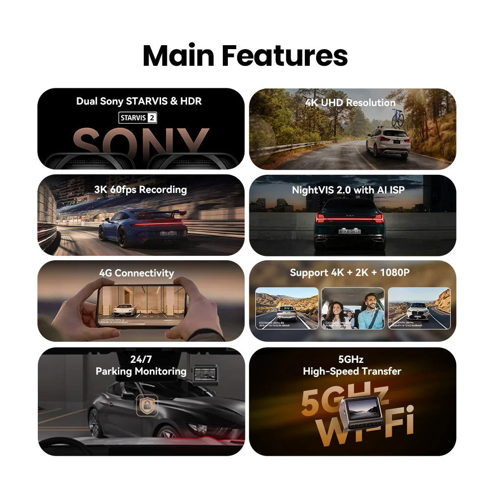 【For US】DDPAI 4K Dash Cam Z60 Pro Support Front and Rear Car Camera SONY STARVIS2 678 Sensor 5GHz Wi-Fi GPS ADAS Car DVR Car Mobile World