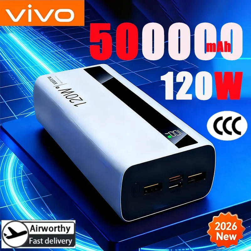 ViVO 500000mAh 120W Power Bank Portable Super Large Capacity Fast Charge External Battery Power Bank For Iphone Huawei Samsung