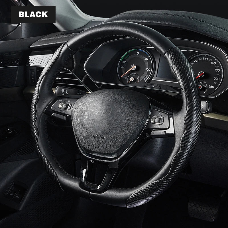 2/3pcs Laser Carbon Fiber Silicone Car Round Steering Wheel Cover Fiber Leather Wheel Booster Auto Cover Non-Slip Universal part
